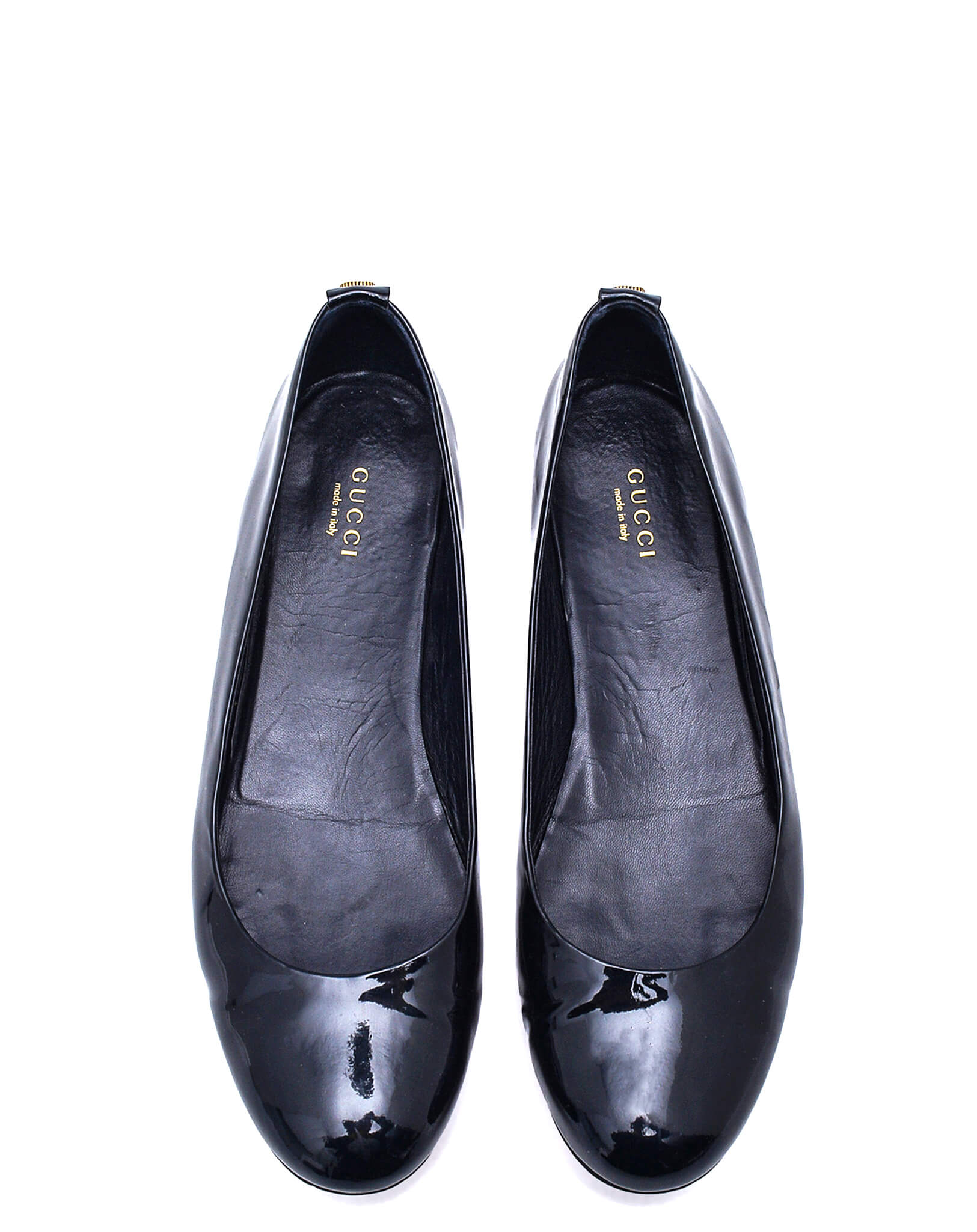 Gucci- Navy Patent Leather Classic GG Flats / 39